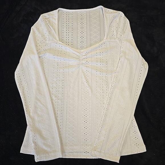 Y2K Style Womens Top Large Ruched White Eyelet Sweatheart Soft Girl Cottagecore - Picture 2 of 7